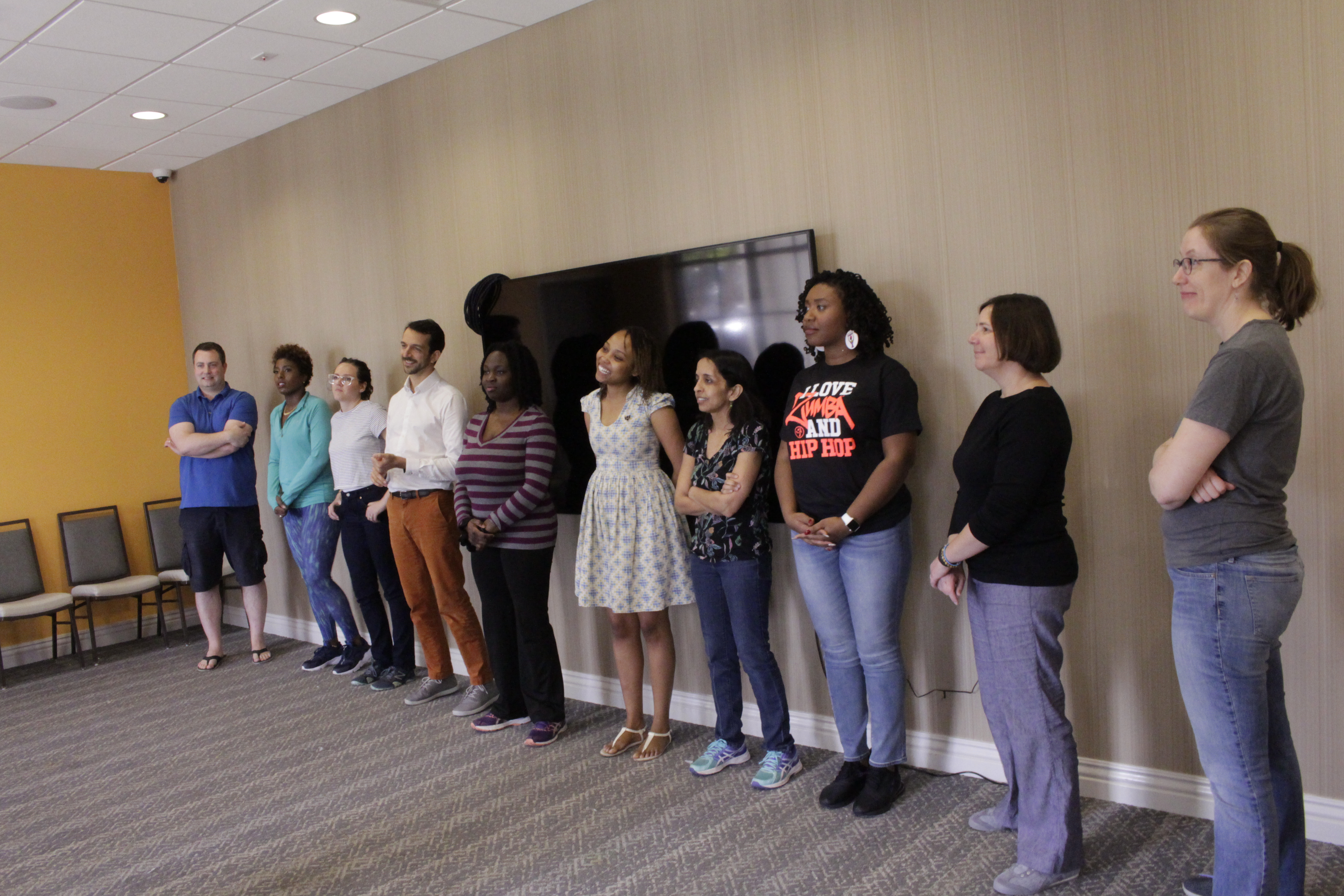 Some of The Carpentries team at an Improv session in 2019